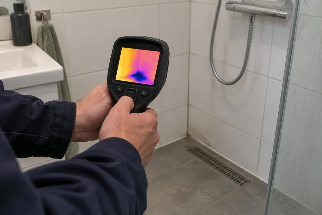 Lekdetectie Uithoorn – lekdetectiespecialist met warmtebeeldcamera in een badkamer